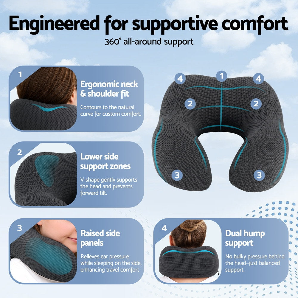 Giselle Bedding Travel Neck Pillow U-Shape Support Memory Foam Plane Car Cushion