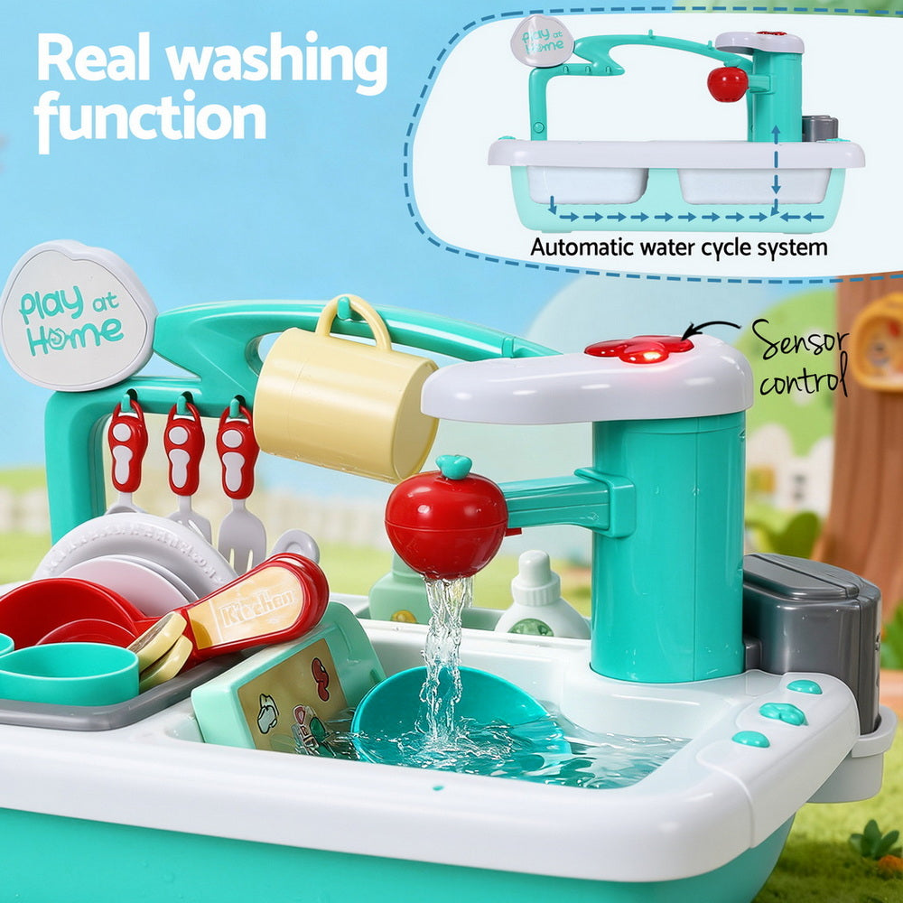 Keezi Kids Kitchen Play Set Play Pretend Sink Dishwasher Toys Green