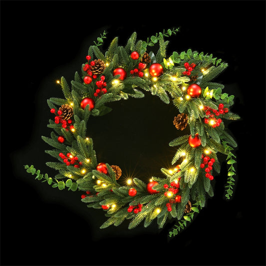 Jingle Jollys Christmas Wreath 60CM LED Garland Berries Pine Cones Party Decor