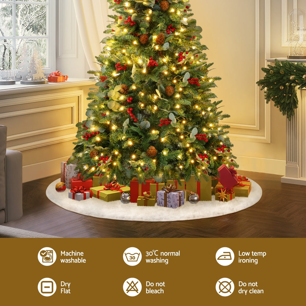 Jingle Jollys Christmas Tree Skirt 90cm Plush Xmas Fluffy Ornaments Decor White